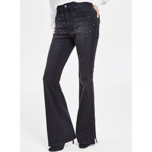 NWOT Women’s INC Denim High-Rise Rhinestone Studded Flare Jeans Plus Size 14